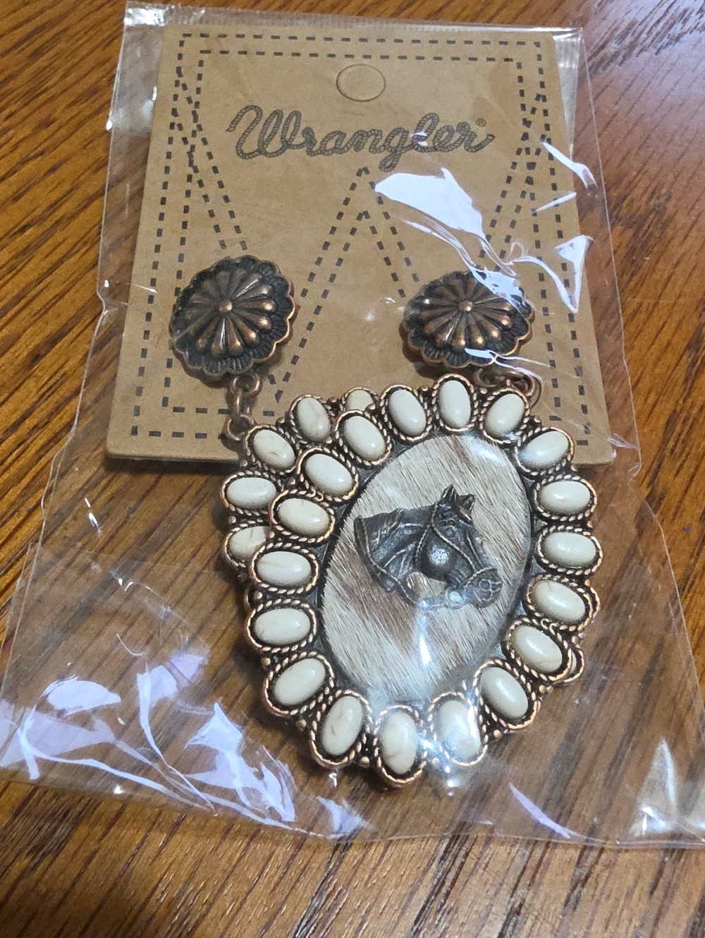 Wrangler Gold-Tone Cream Horse Concho Earrings